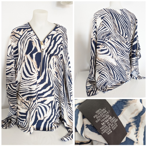 Asymmetric Zebra Print Top With Zipper Sz M - Picture 1 of 1